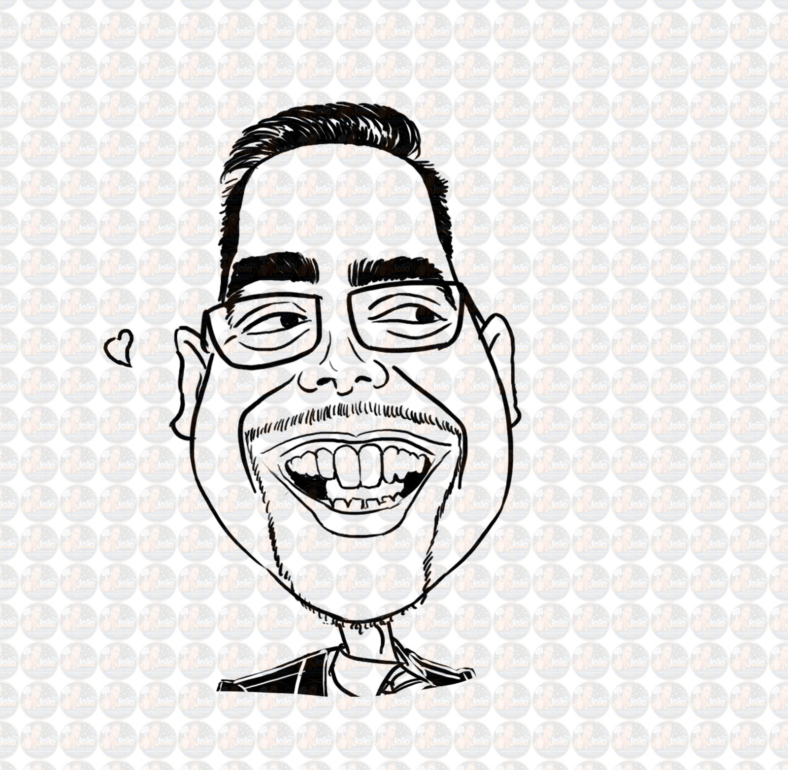 Desenho de caricaturas de rosto sem cor, caricatas, com distorção, com aumentos, engraçadas, cômicas, divertidas, desenhada a mão, aniversário, sorrisão, bocão, narizão, orelhão, narigão, namorada