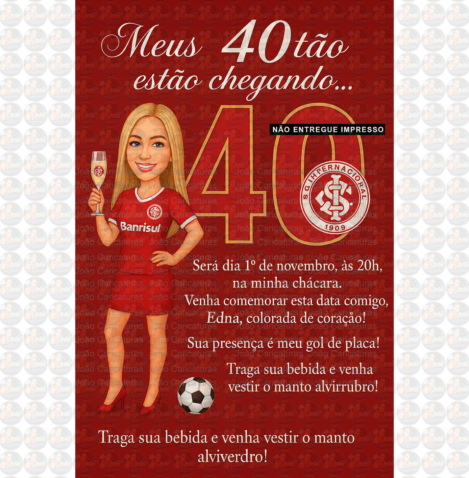 Caricatura mulher torcedora brindando aniversário fluminense palmeiras corinthias time bonita festa comemoração imprimir boteco champanhe