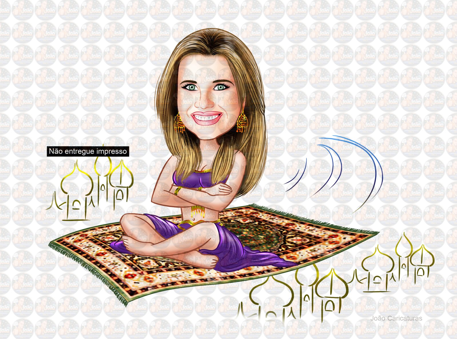 Caricatura aniversário mulher (valor por pessoa) mãe filha , odalisca, voando, tapete voador, arábia,mil e umas noites 1001