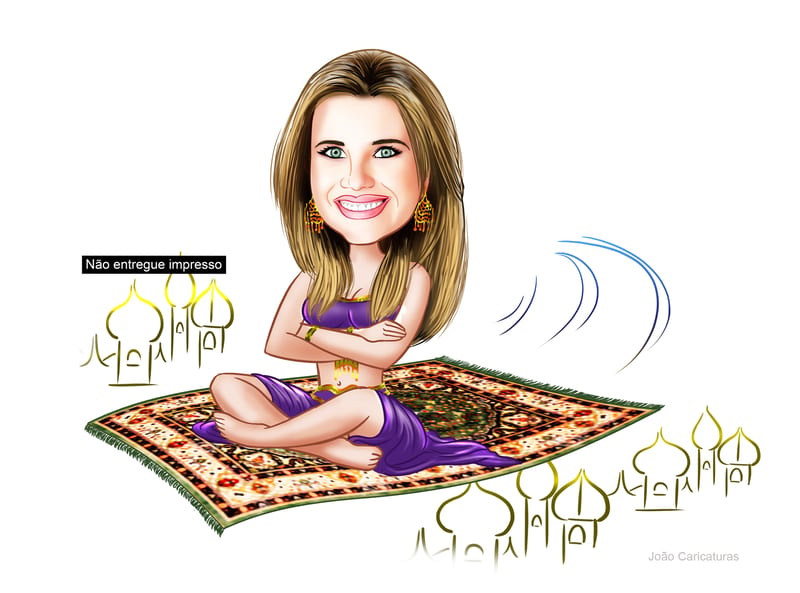 Caricatura aniversário mulher (valor por pessoa) mãe filha , odalisca, voando, tapete voador, arábia,mil e umas noites 1001