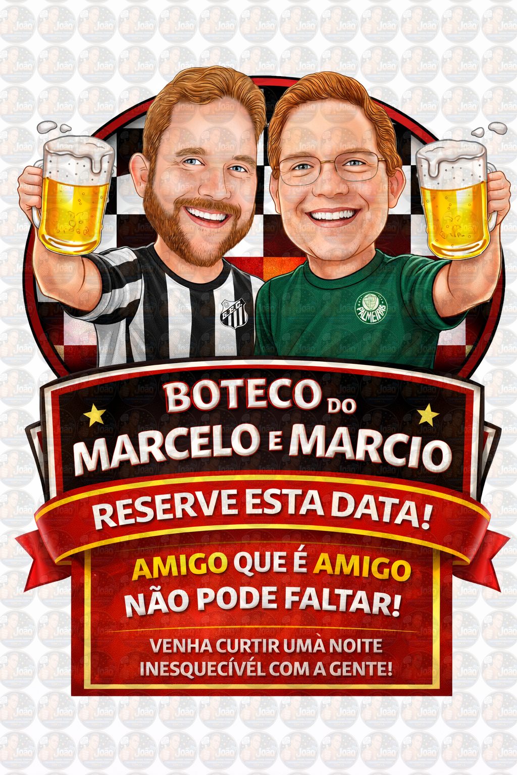 Caricatura de Casal Tema Boteco Personalizada | Convite e Banner
