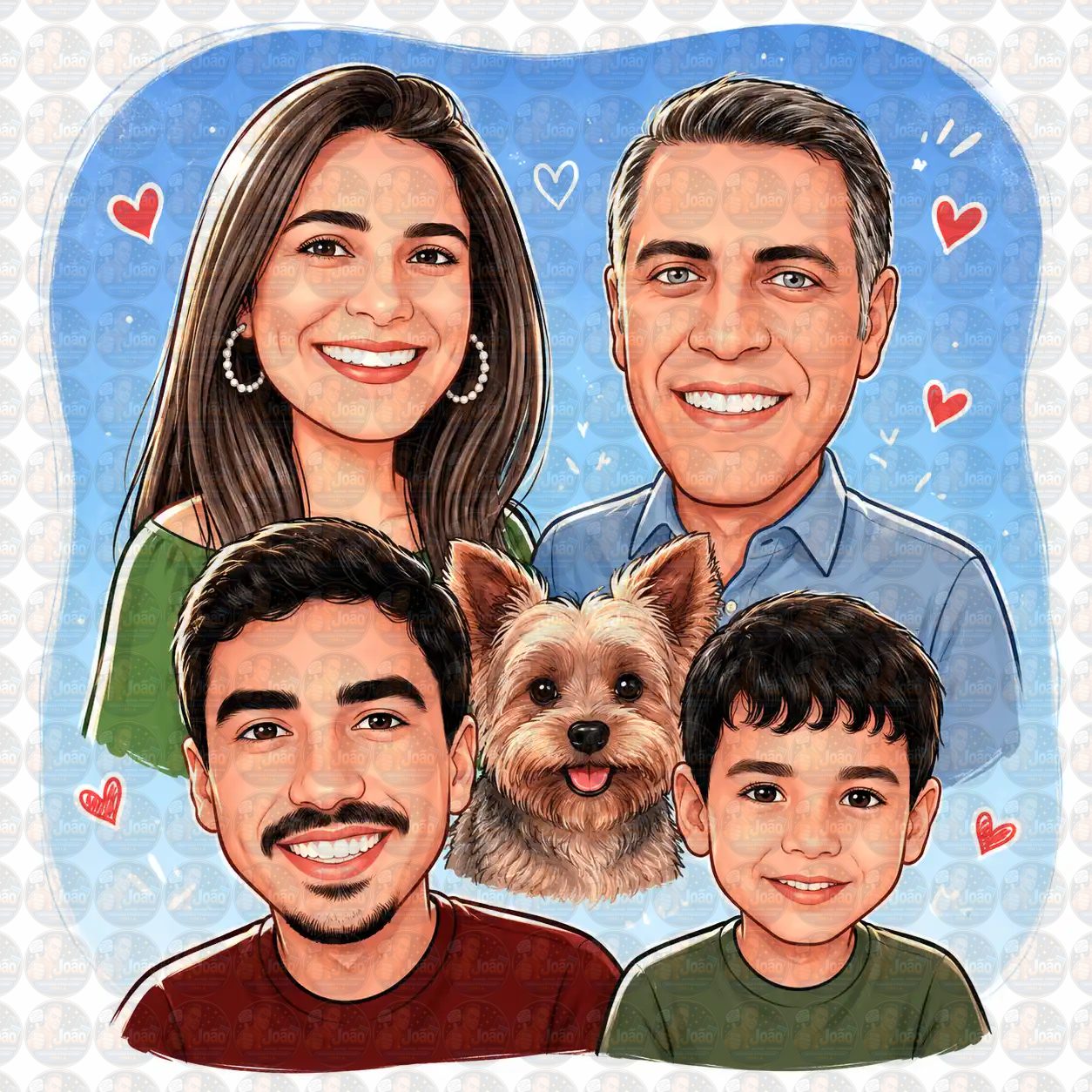 Caricatura de Família Personalizada | Pai, Mãe, Filhos, Avós e Netos (Preço por Pessoa)