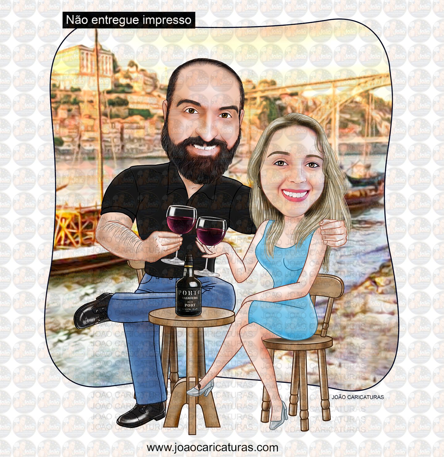 Caricatura Casal Personalizada com Profissões e Cenários Especiais