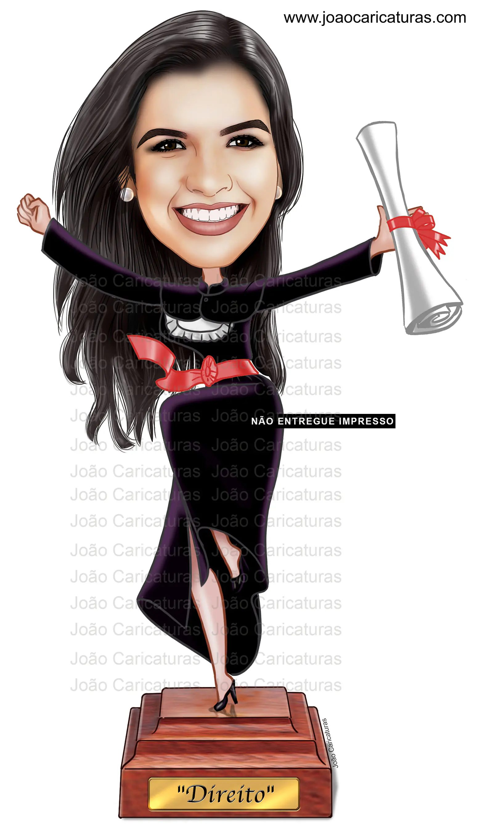Caricaturas digitais mulher certificado direito desenho rosto delicados e super idênticos, Formandos universitários diplomados, formados, formatura, direito civil, RH, recursos humanos, direito