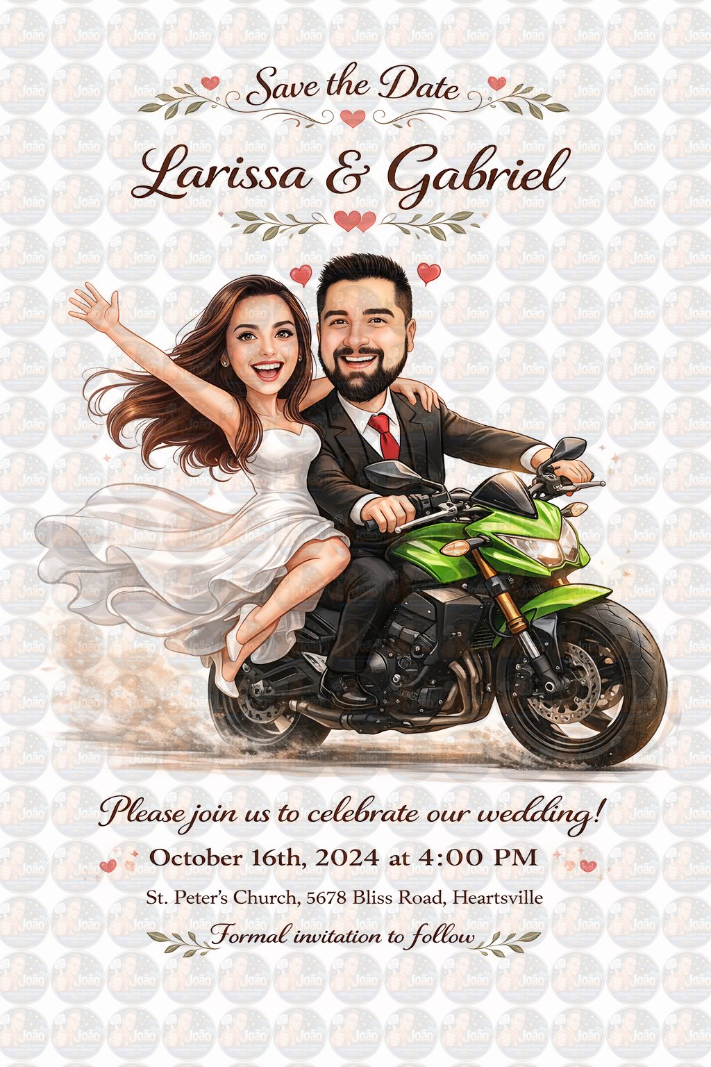 Convite Digital de Casamento com Veículos Caricatura Personalizada | Noivos Personalizados