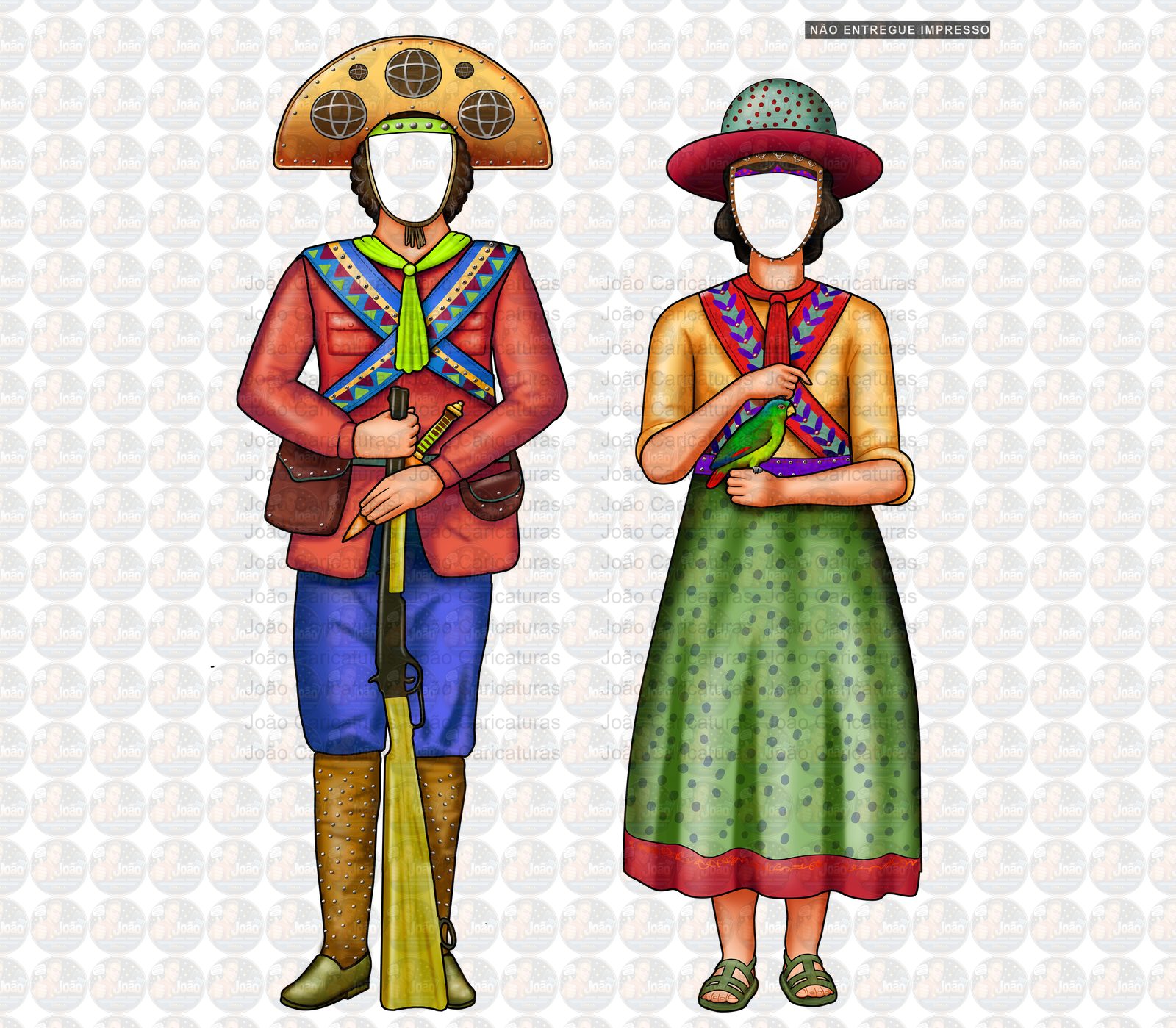 Desenho, enviado por email, para imprimir, Banner EuFui, casal nordestino, lampião, Maria Bonita, cangaceiro, rei do cangaço, espingarda, chapéu de couro, cactos, sertão, cordel, folclore