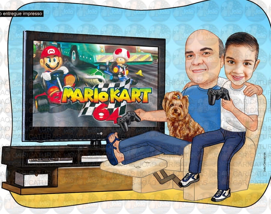 Caricatura Digital Personalizada de pai Jogando Videogame