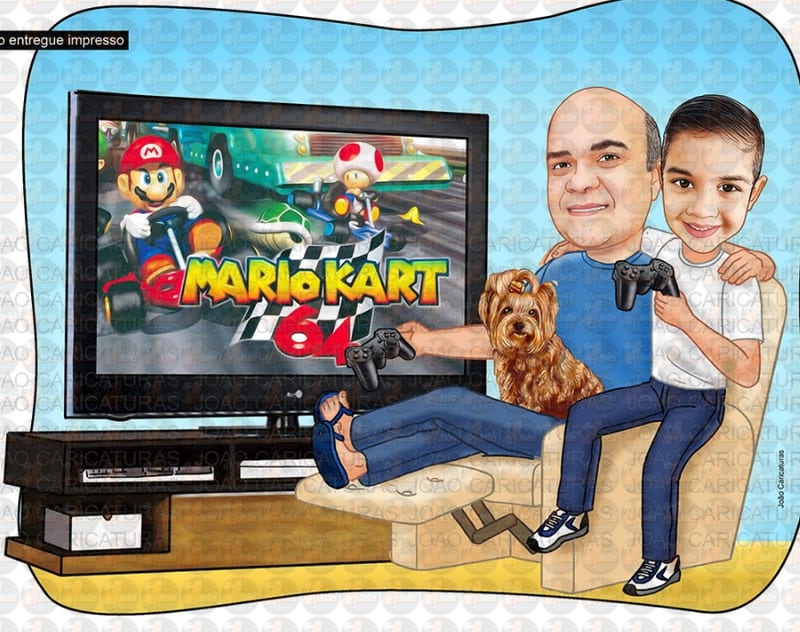 Caricatura Digital Personalizada de pai Jogando Videogame