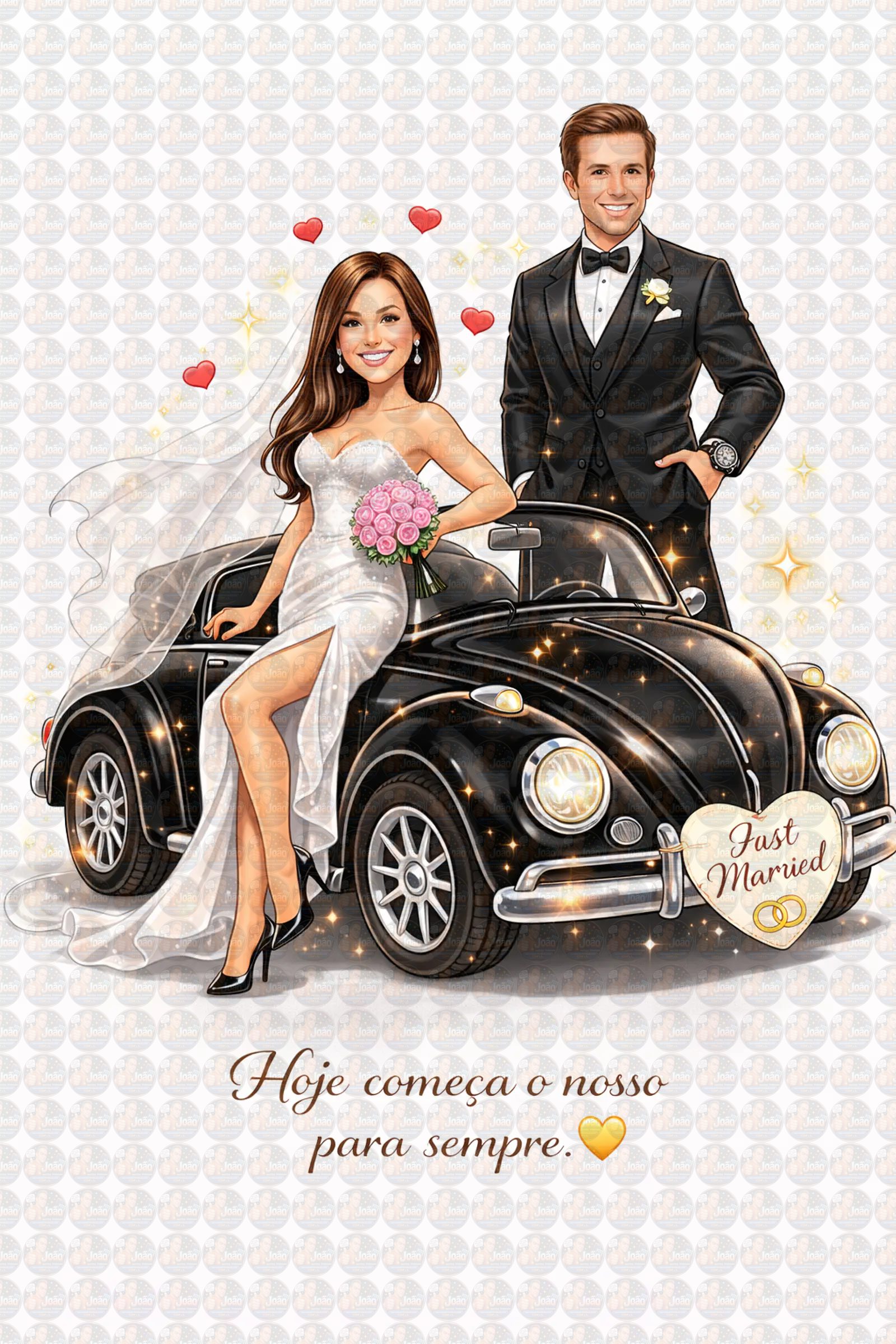 Convite Digital de Casamento com Veículos Caricatura Personalizada | Noivos Personalizados