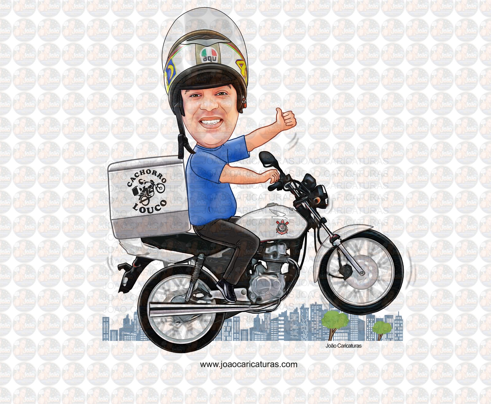 Caricatura Personalizada Motoqueiro e Motoboy | Presente para Aniversário e Profissões