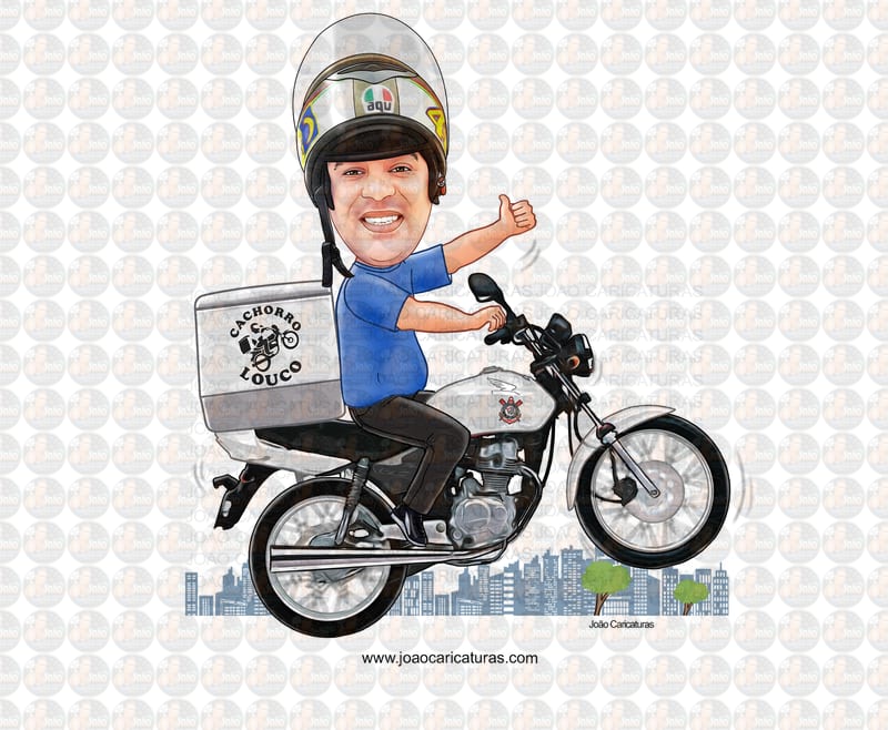 Caricatura Personalizada Motoqueiro e Motoboy | Presente para Aniversário e Profissões