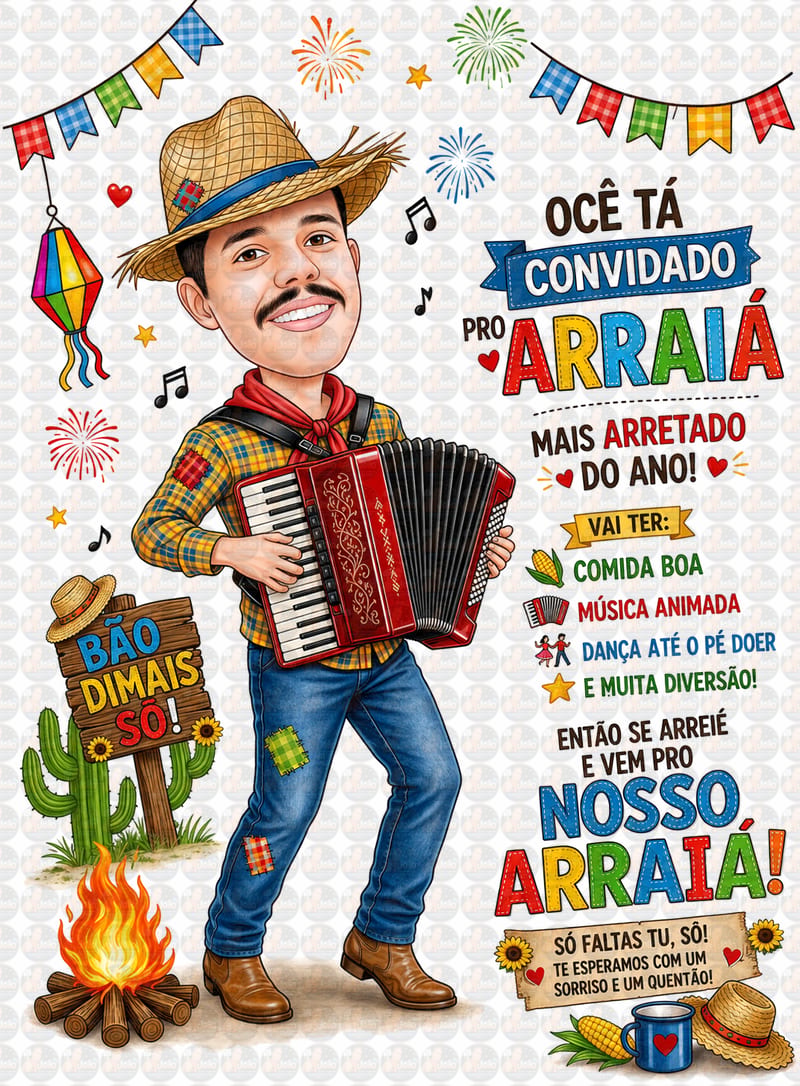 Caricatura Junina Adultos Personalizada | Casal Caipira, Festa Junina, Arraiá e Convite Digital