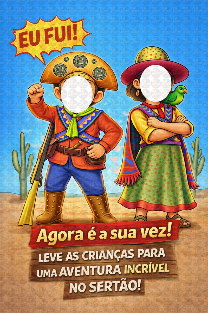 Caricatura Criança Cangaceiro (Lampião e Maria Bonita) | Banner Festa Junina