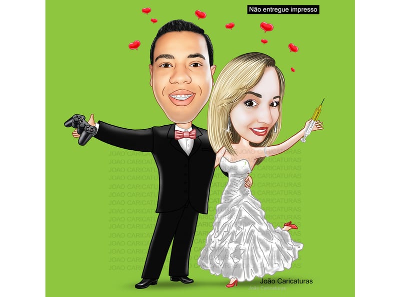Caricaturas  casamento, casal dançando, bolero, noivos dançarinos, jogado game, joystik, controle remoto enfermeira dançarino