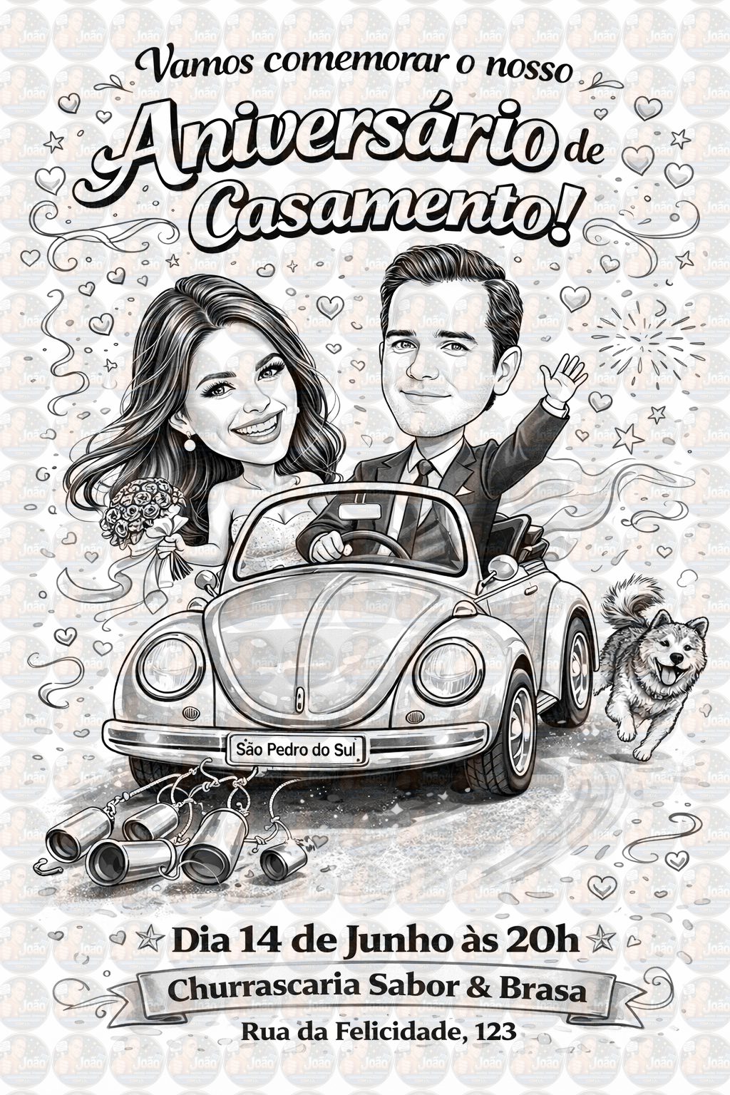 Caricatura de Casamento com Carro – Noivos Dirigindo Personalizada
