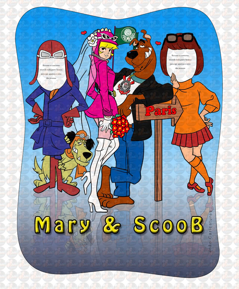 Desenho banner EU FUI Tema Scoobe doo, Mutley, Dick Vigarista, Penélope Charmosa, Velma, festa, infantil, decoração