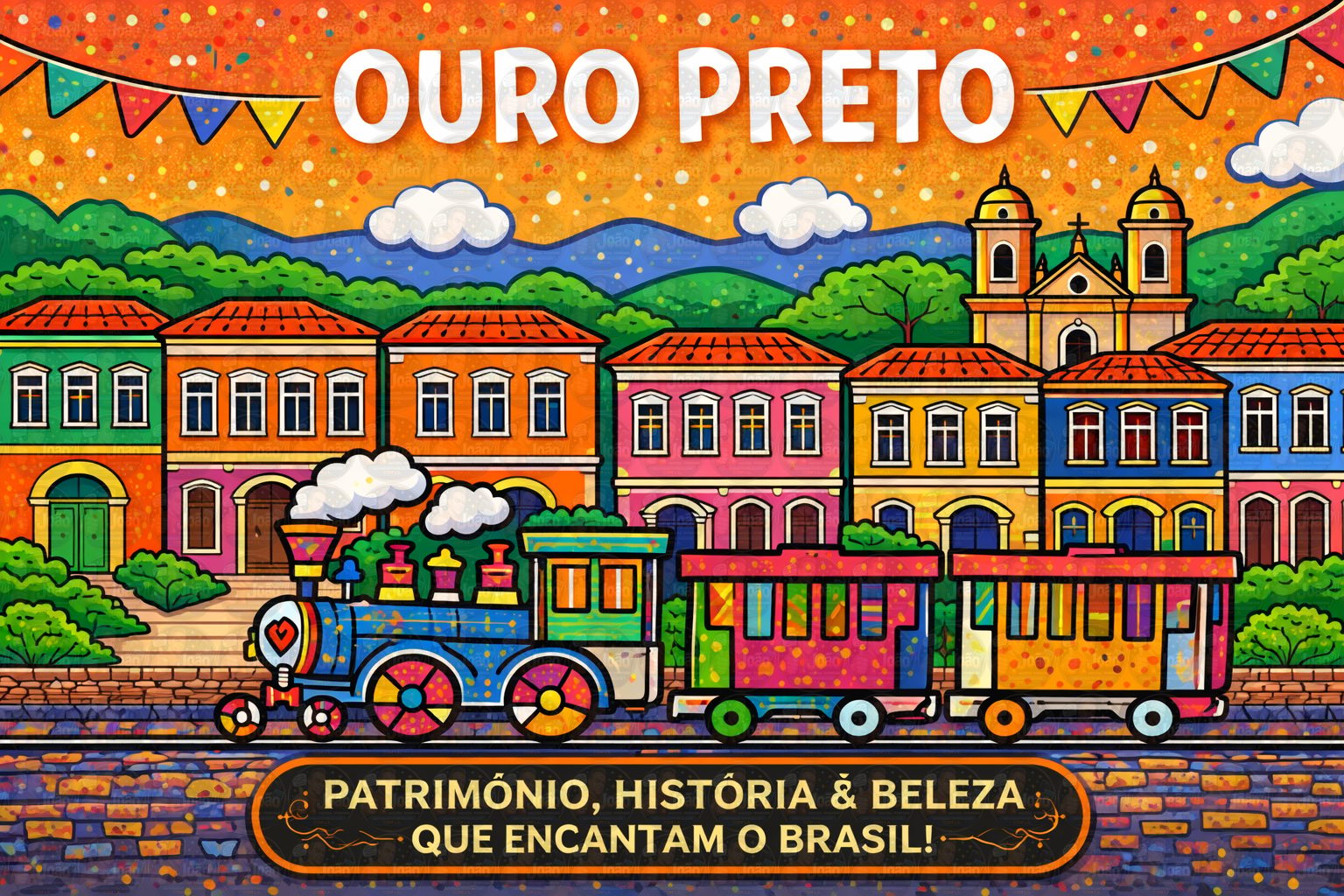 Quadro Colorido Ouro Preto | Arte Brasileira Moderna com Paisagem de São Paulo Ouro Preto Recife Rio de Janeiro