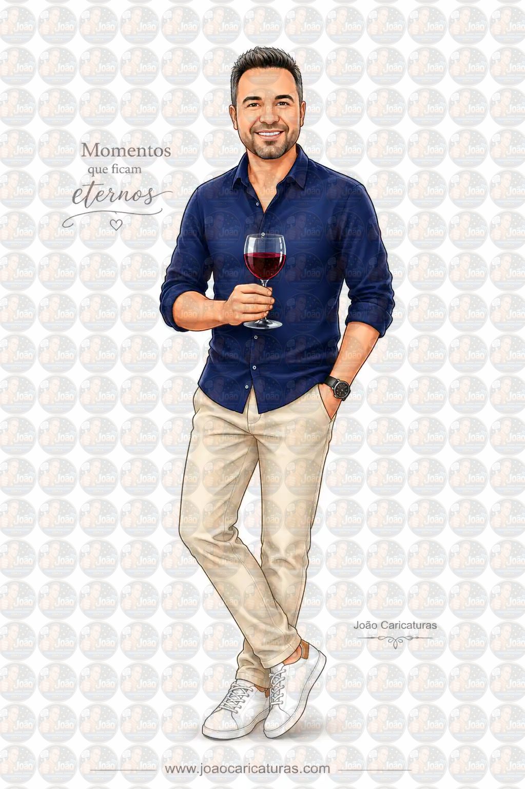 Caricatura Realista Personalizada de Homem para Aniversário | Brinde com Taça de Vinho