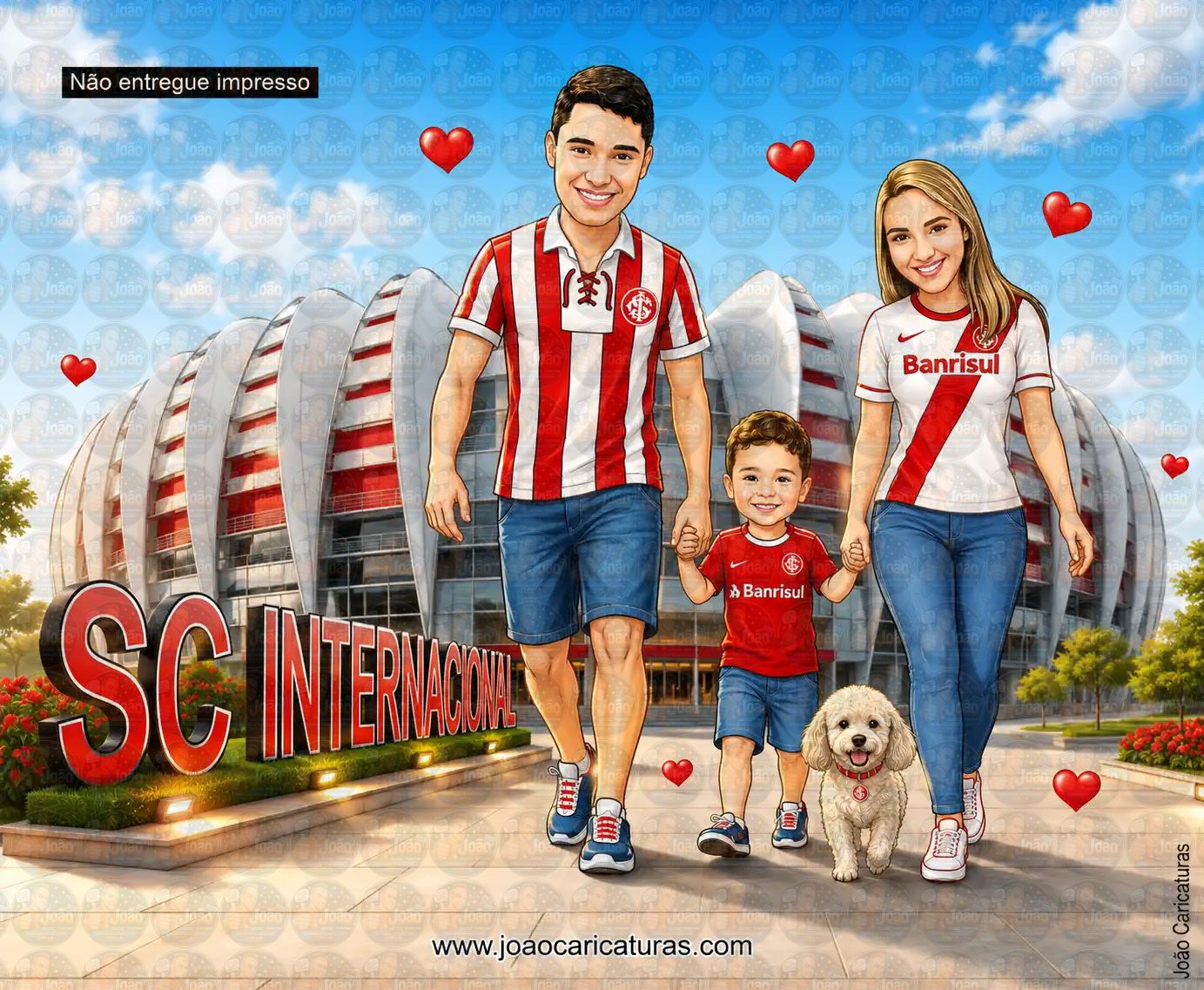 Caricatura Personalizada de Família Torcedora no Estádio (Preço por Pessoa)